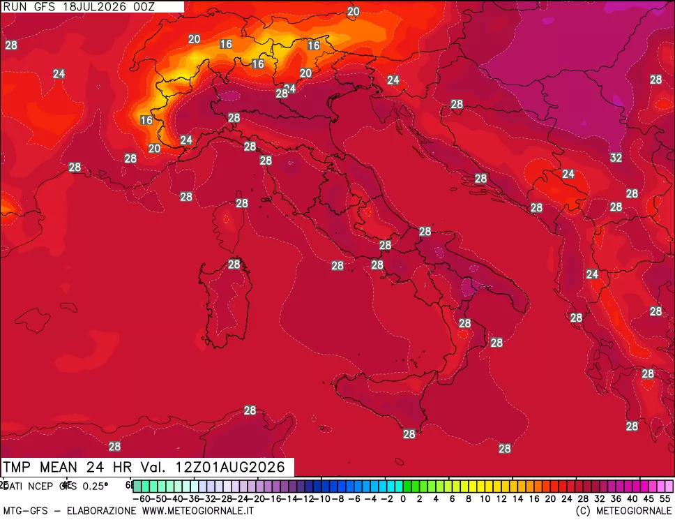 mappa Temperatura media 24 ore