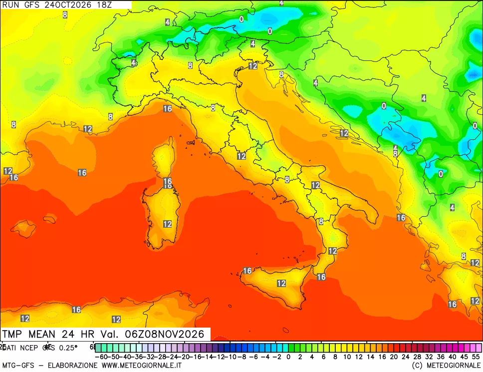 mappa Temperatura media 24 ore