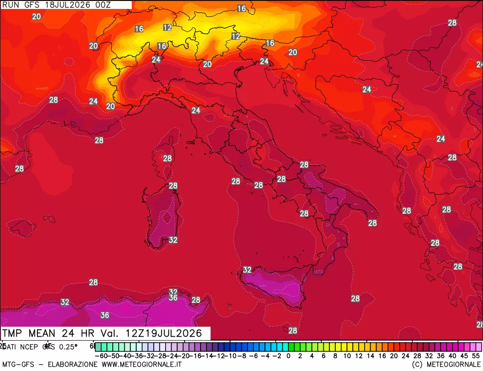 mappa Temperatura media 24 ore