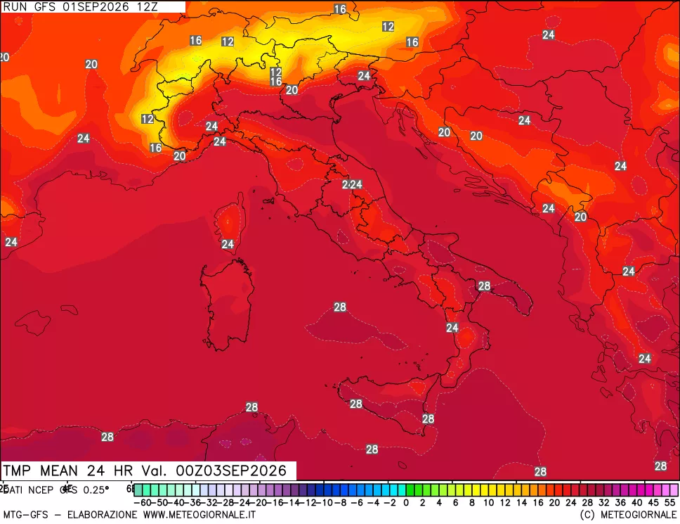 mappa Temperatura media 24 ore