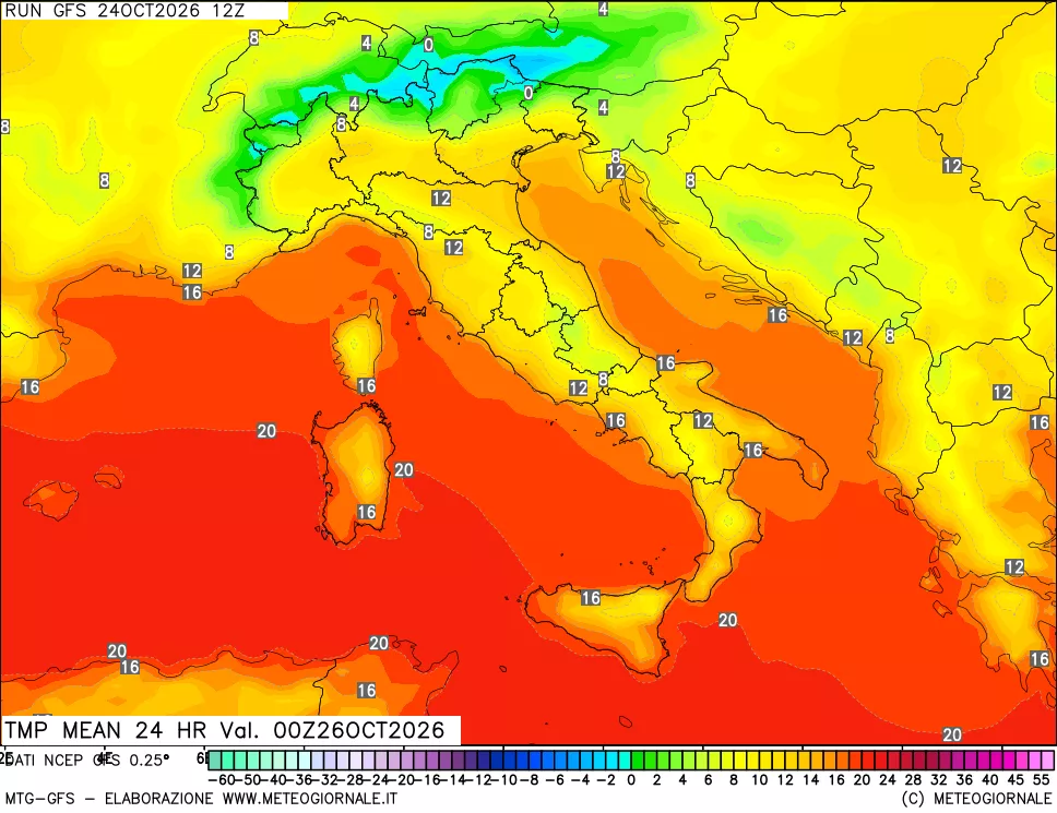 mappa Temperatura media 24 ore