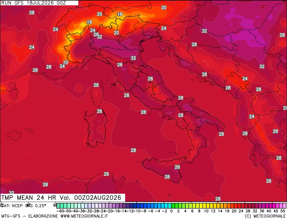 mappa Temperatura media 24 ore