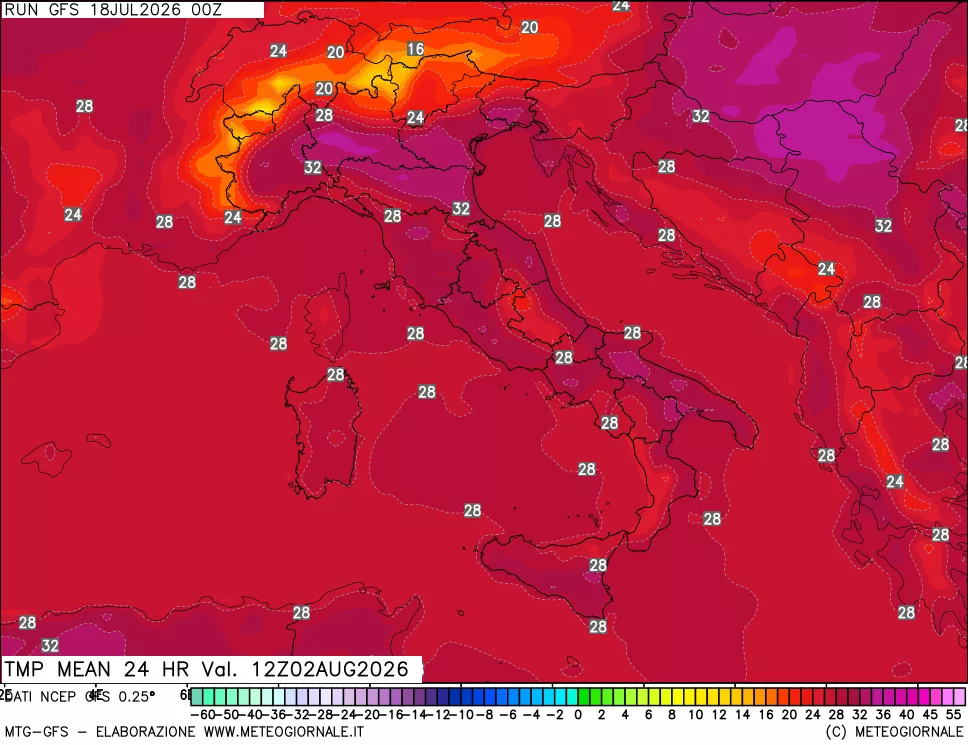 mappa Temperatura media 24 ore