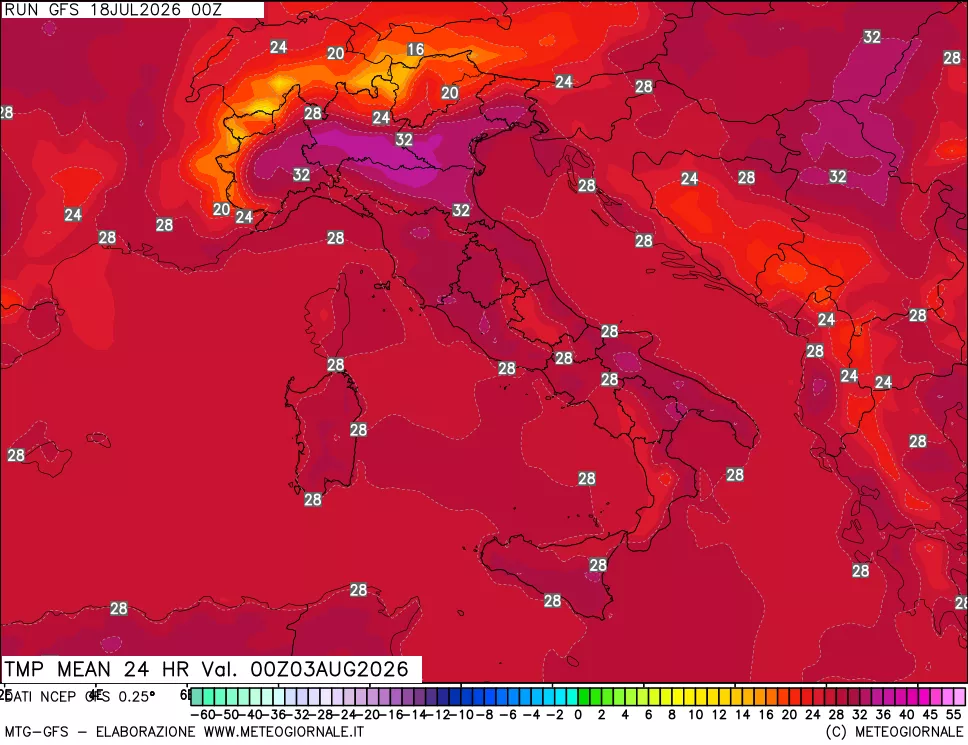mappa Temperatura media 24 ore