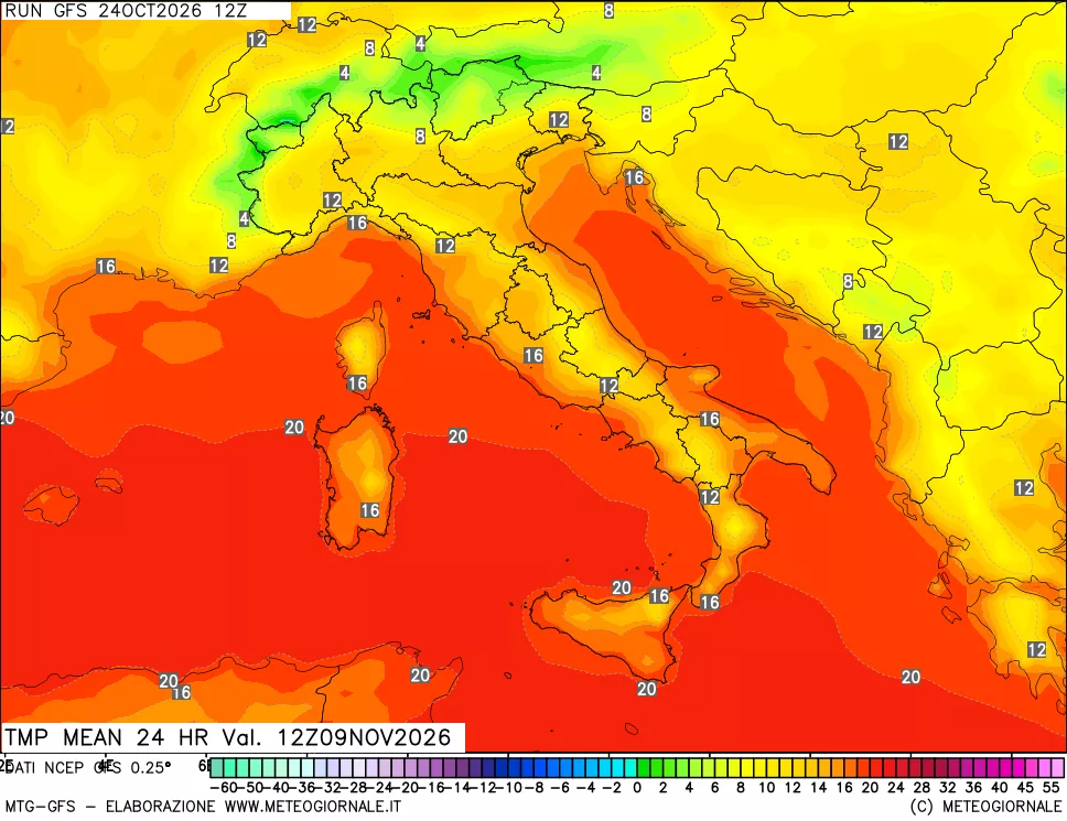 mappa Temperatura media 24 ore