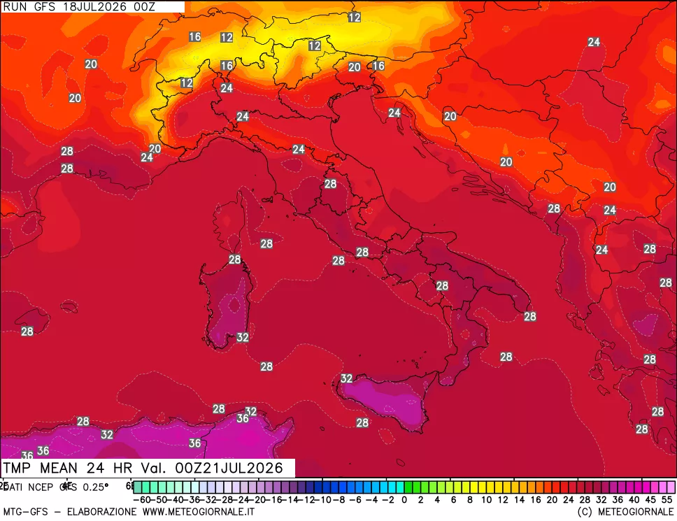 mappa Temperatura media 24 ore