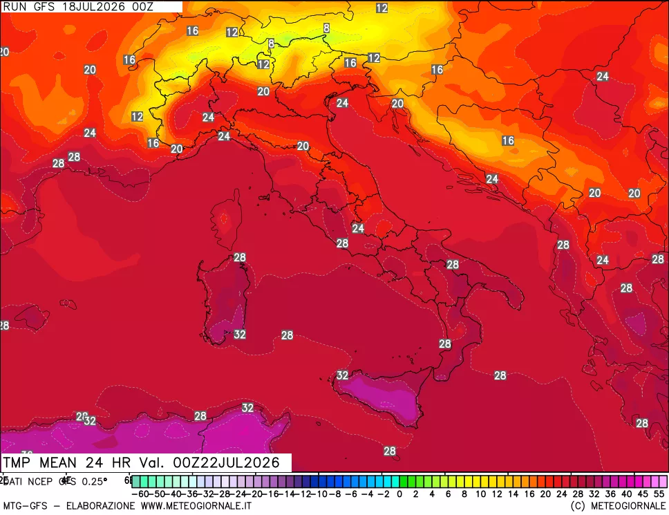 mappa Temperatura media 24 ore