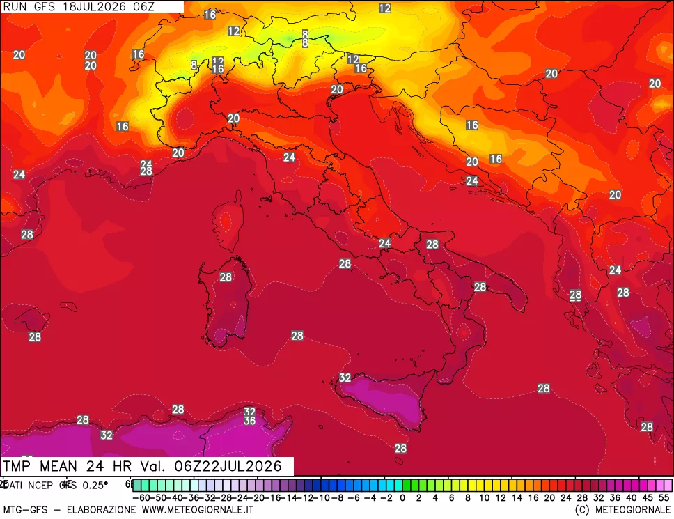mappa Temperatura media 24 ore