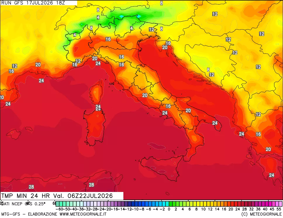 mappa Temperatura minima 24 ore