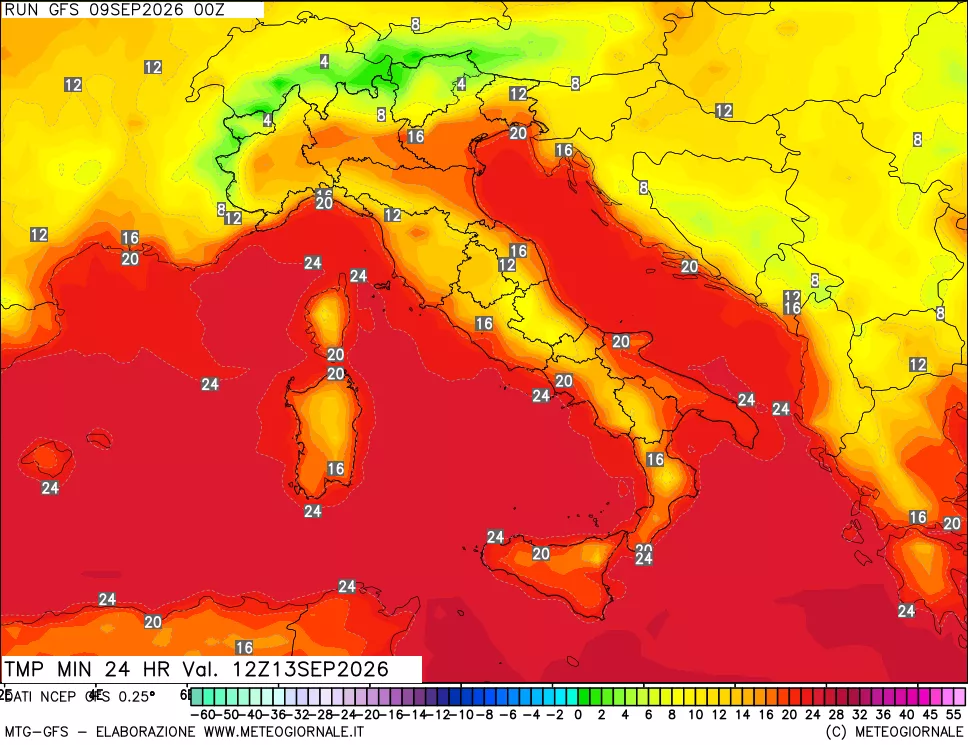 mappa Temperatura minima 24 ore