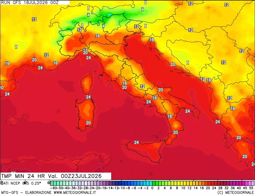 mappa Temperatura minima 24 ore