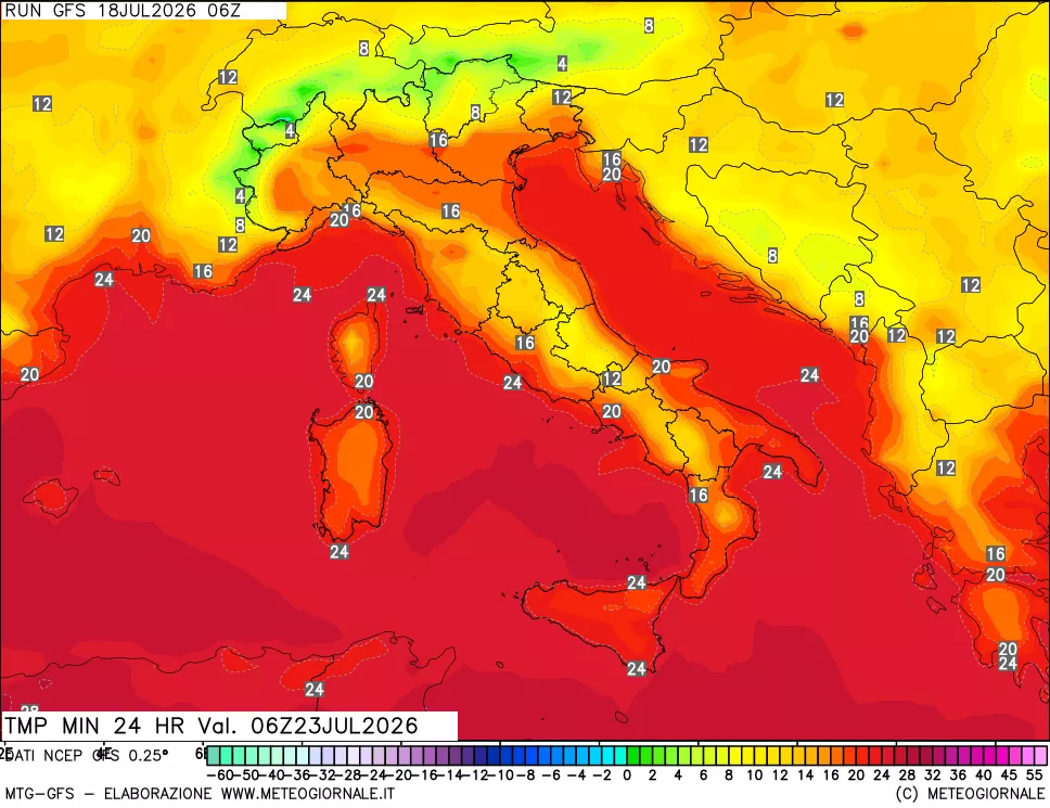 mappa Temperatura minima 24 ore