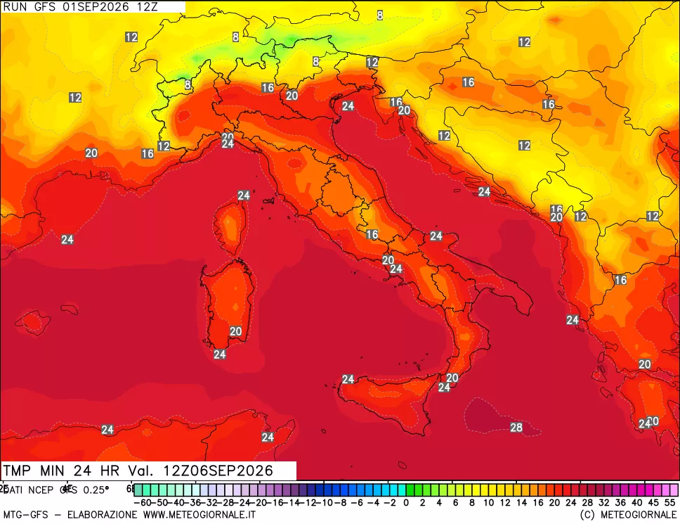 mappa Temperatura minima 24 ore