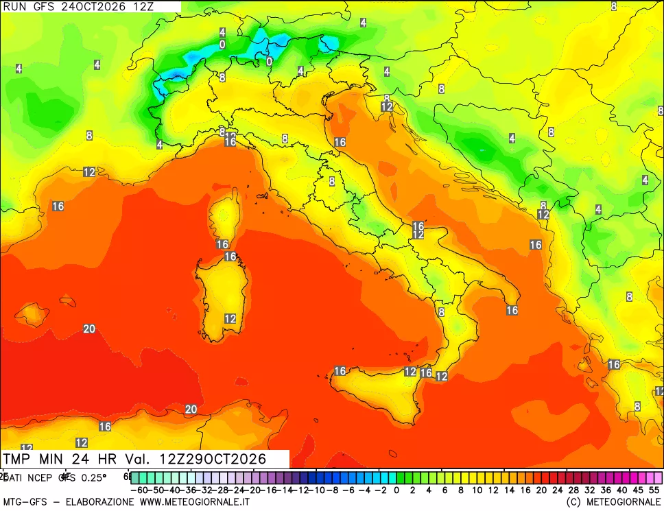 mappa Temperatura minima 24 ore