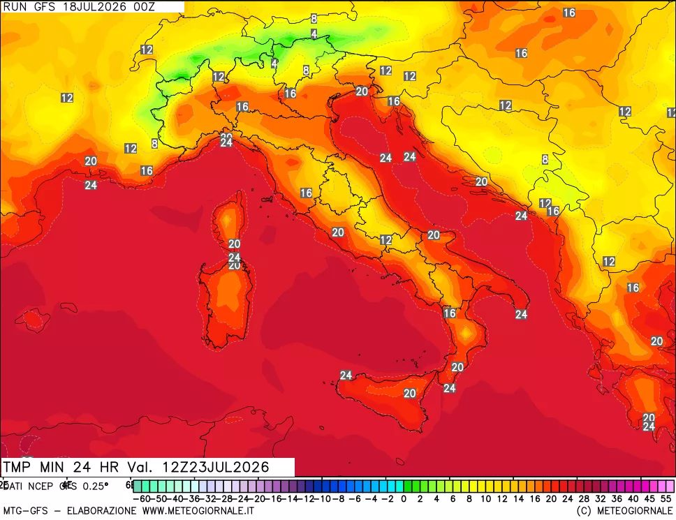 mappa Temperatura minima 24 ore