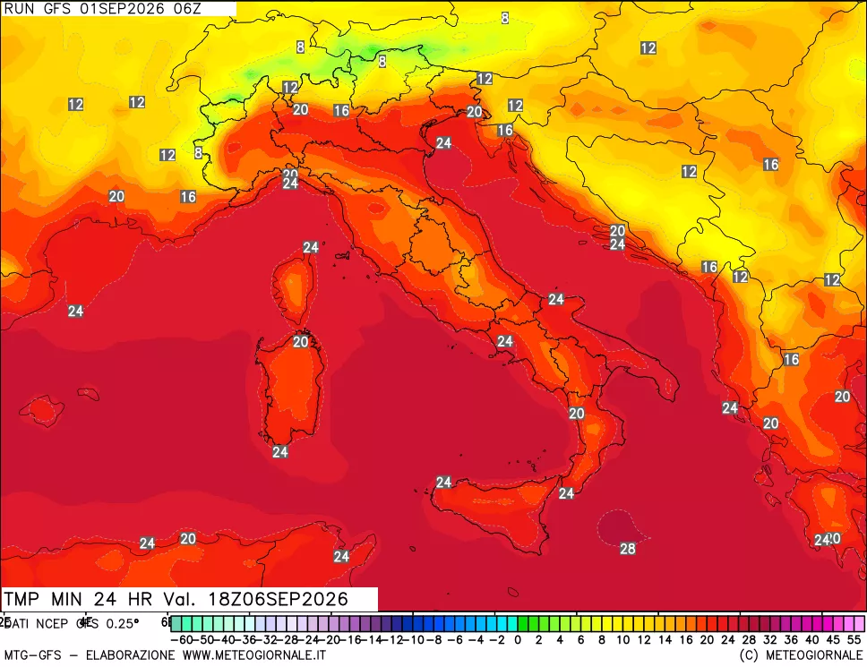 mappa Temperatura minima 24 ore