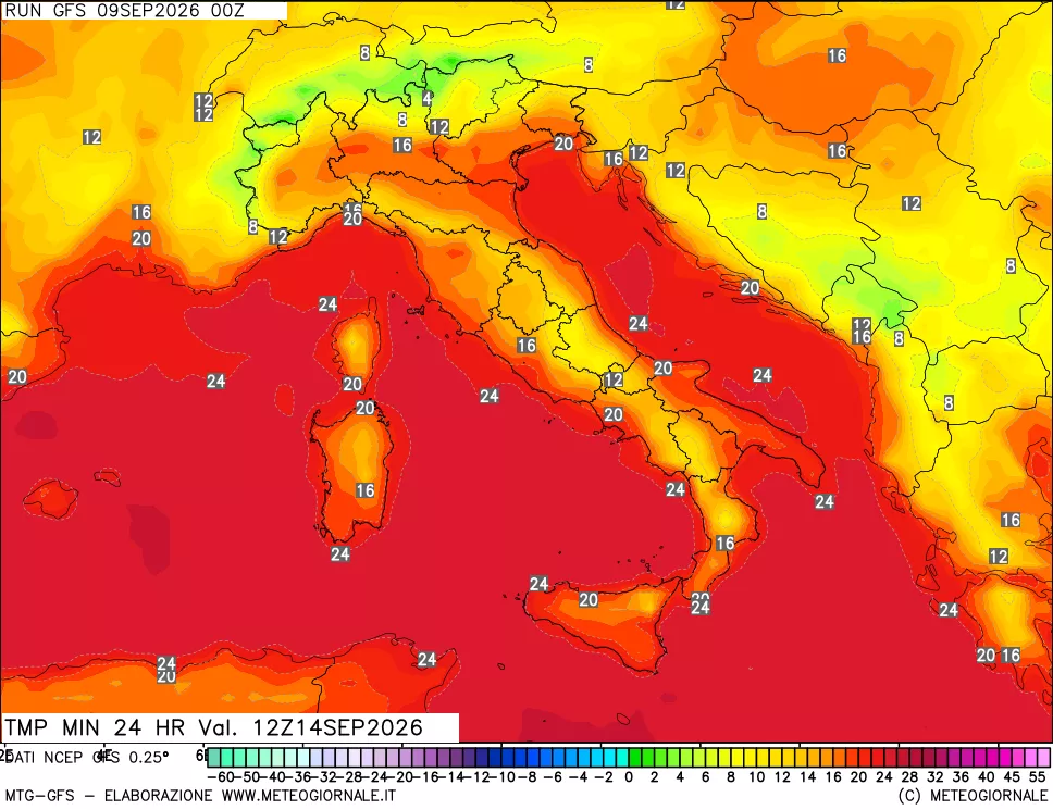 mappa Temperatura minima 24 ore