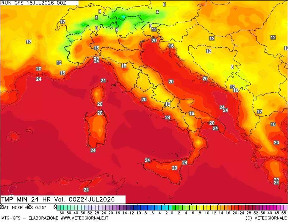 mappa Temperatura minima 24 ore