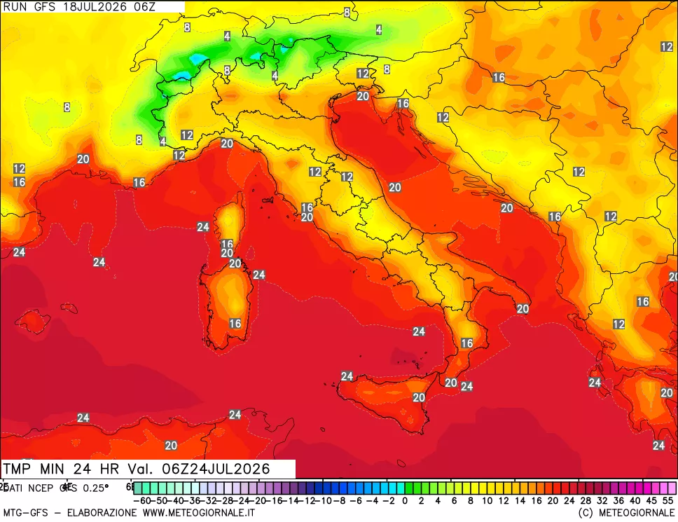 mappa Temperatura minima 24 ore