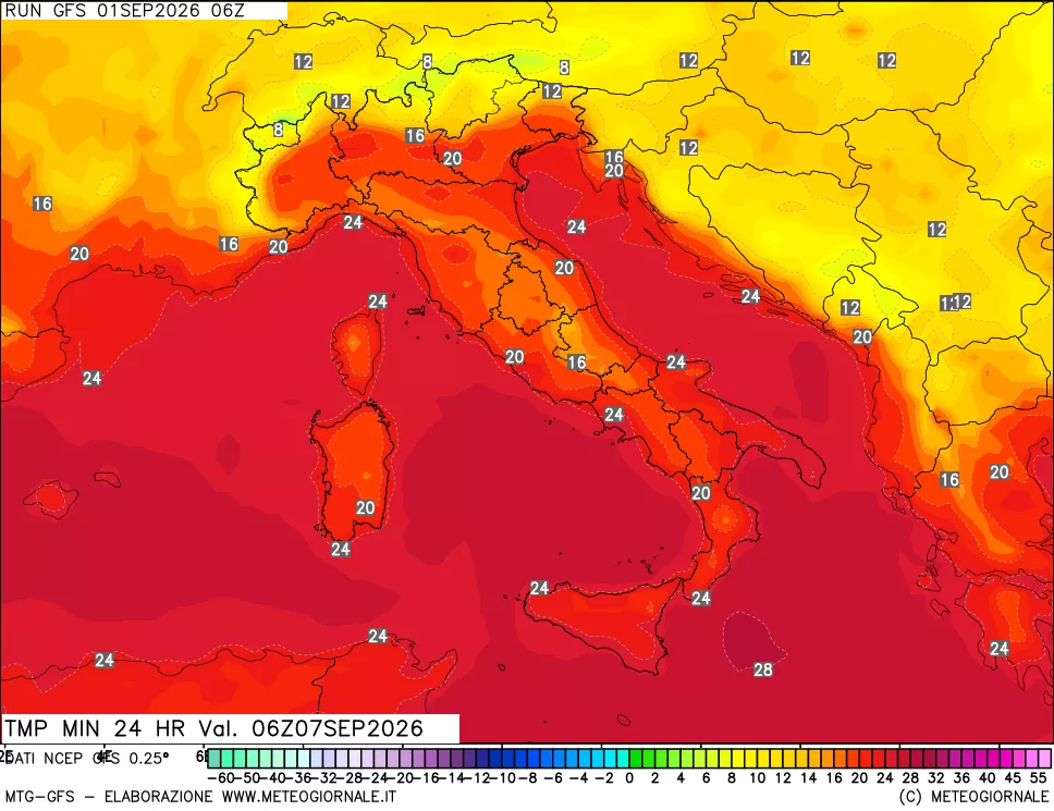 mappa Temperatura minima 24 ore