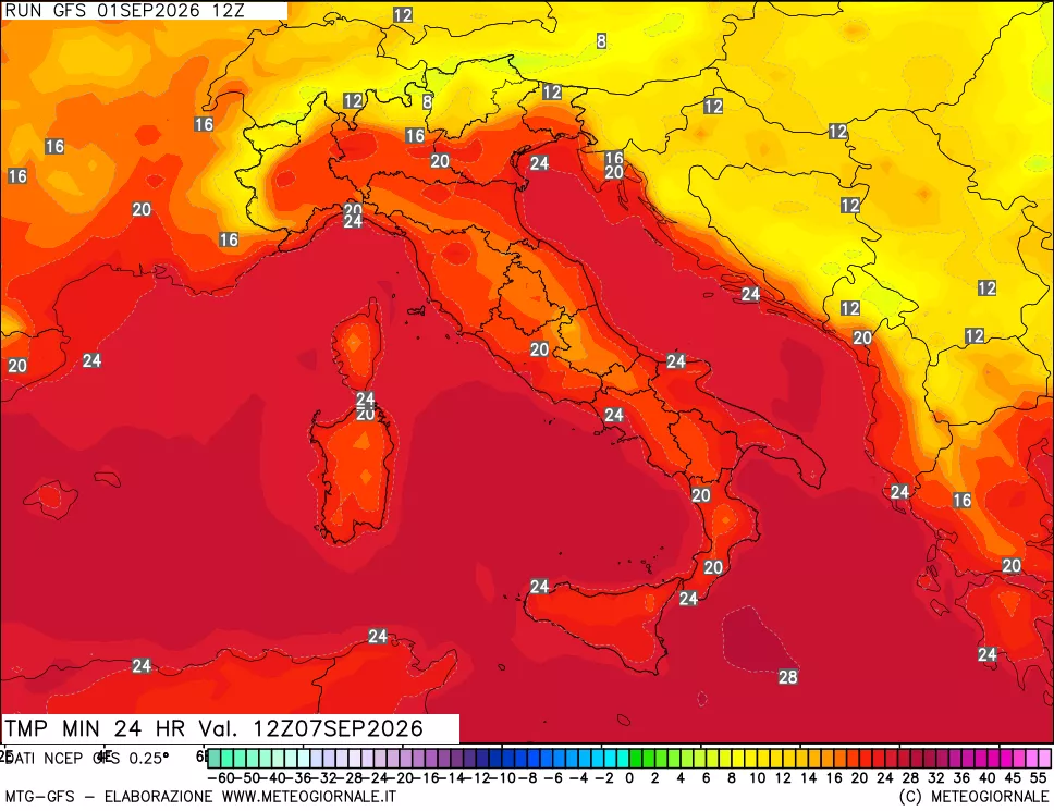 mappa Temperatura minima 24 ore