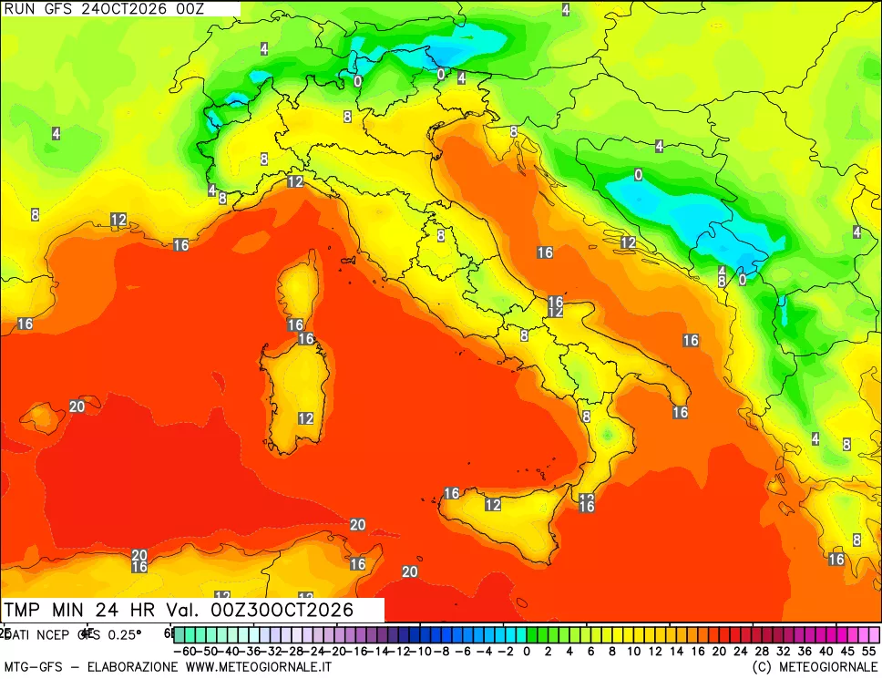 mappa Temperatura minima 24 ore