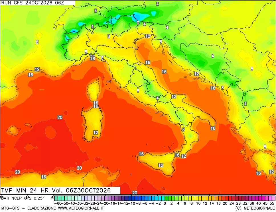 mappa Temperatura minima 24 ore