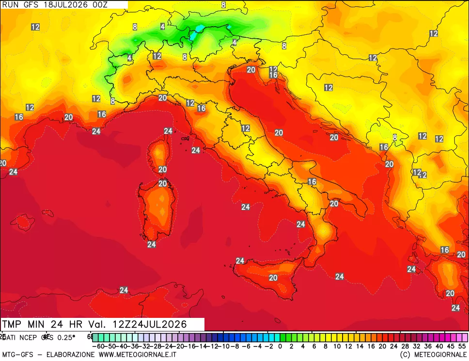 mappa Temperatura minima 24 ore