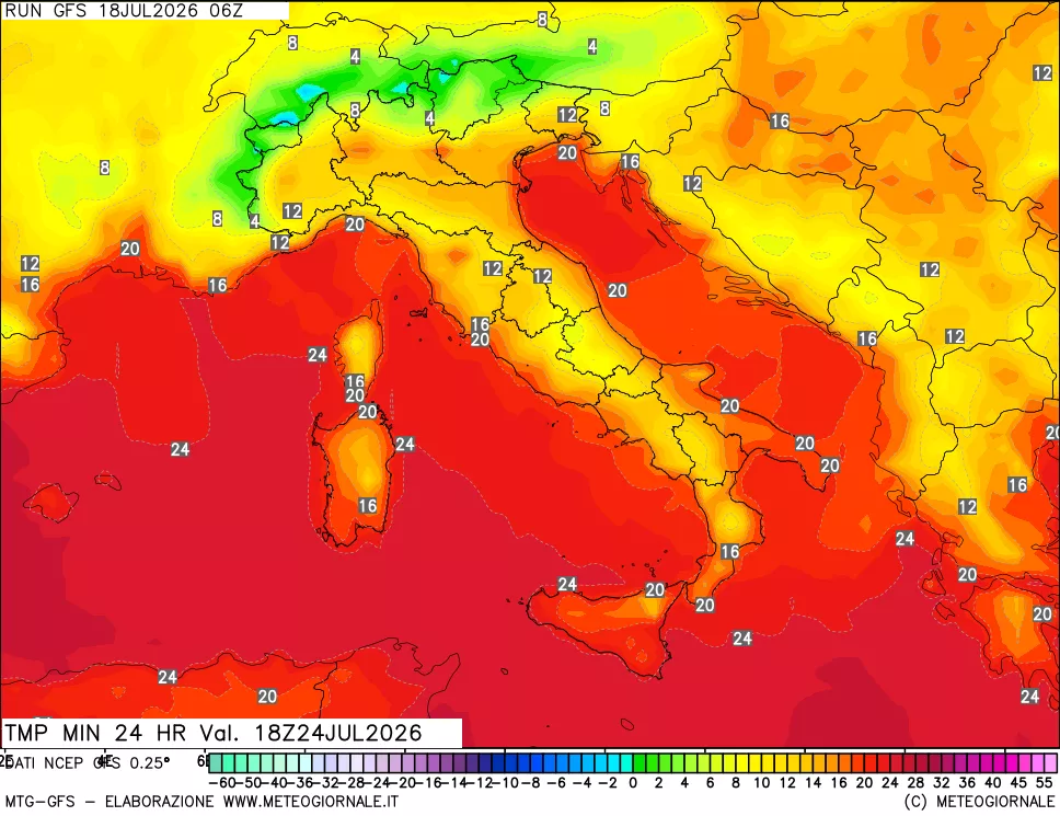 mappa Temperatura minima 24 ore