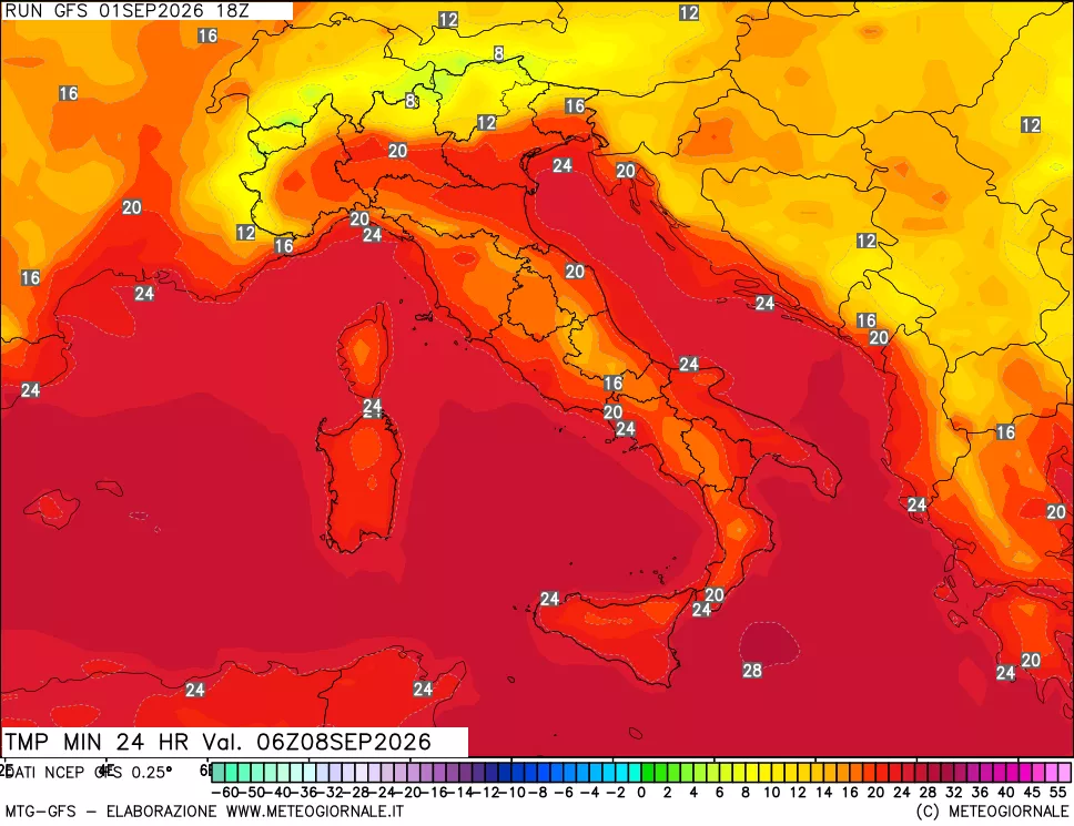 mappa Temperatura minima 24 ore