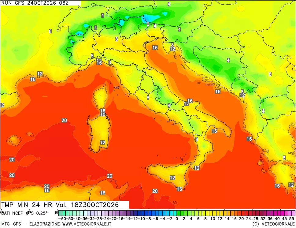mappa Temperatura minima 24 ore