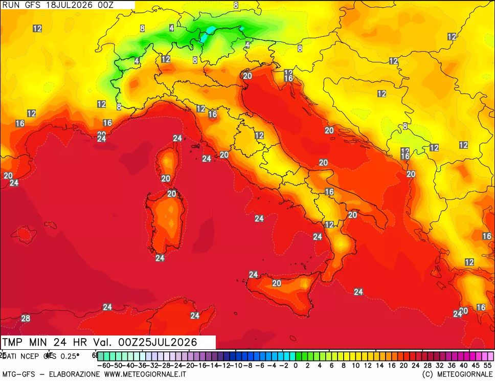 mappa Temperatura minima 24 ore