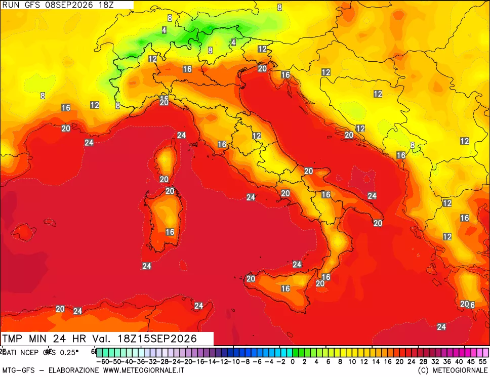 mappa Temperatura minima 24 ore