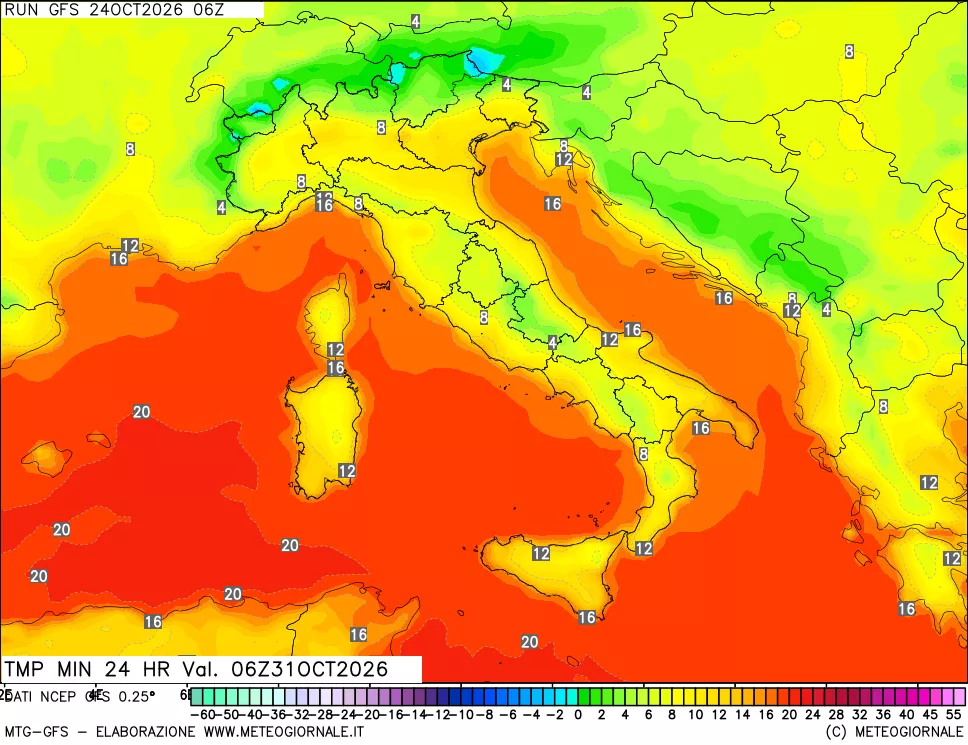 mappa Temperatura minima 24 ore
