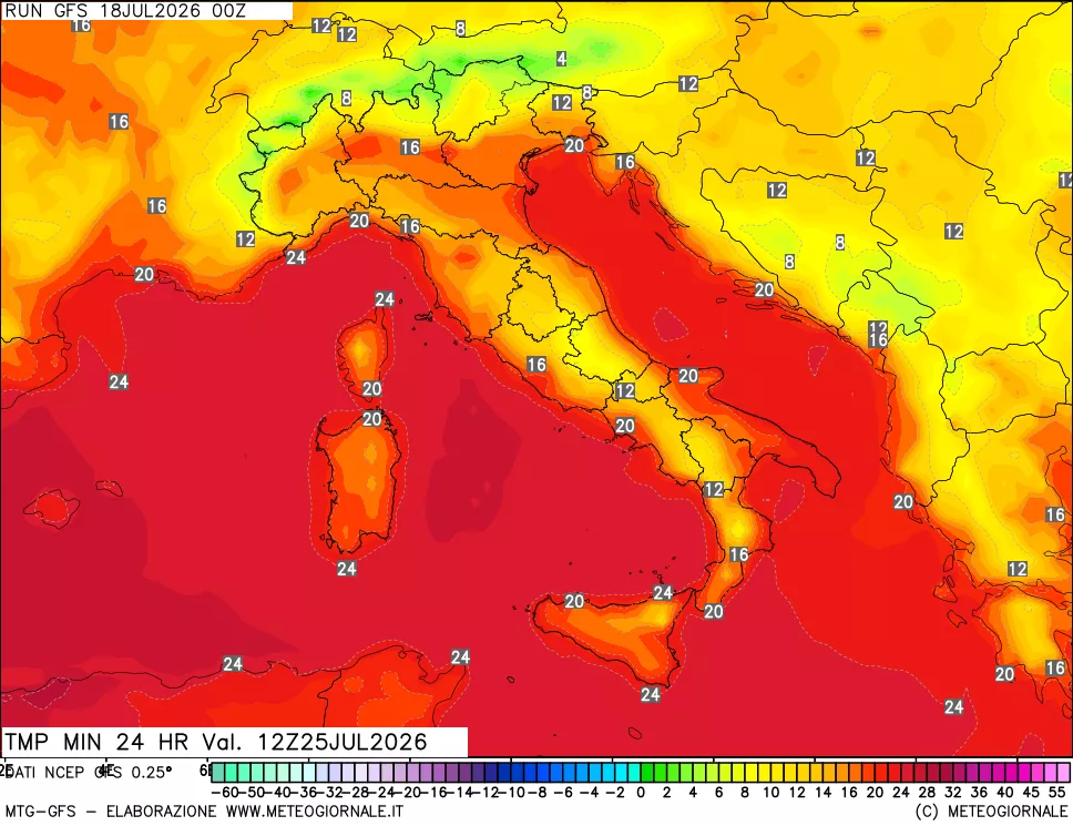 mappa Temperatura minima 24 ore
