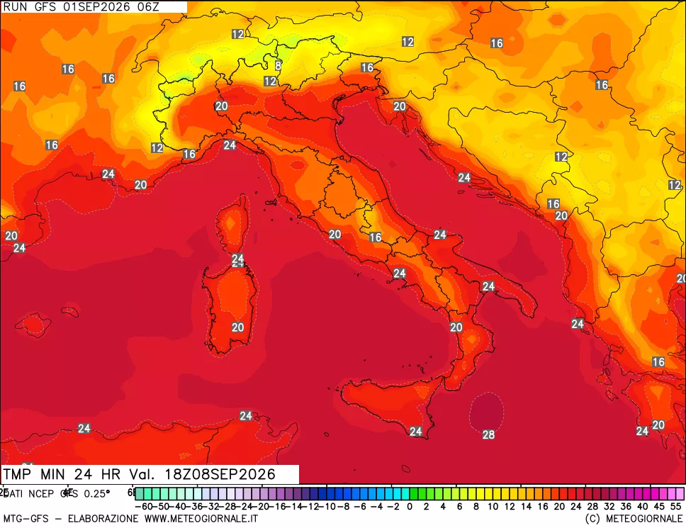 mappa Temperatura minima 24 ore