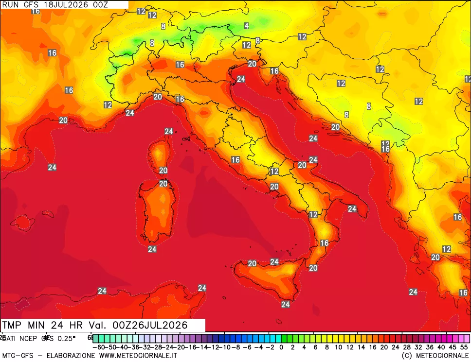 mappa Temperatura minima 24 ore
