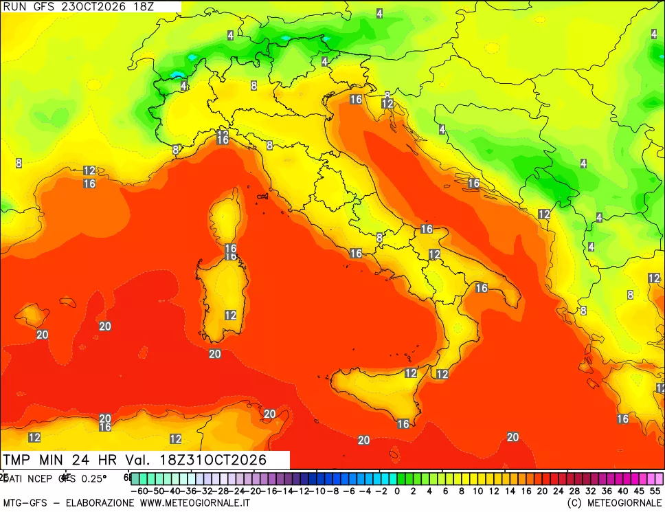 mappa Temperatura minima 24 ore
