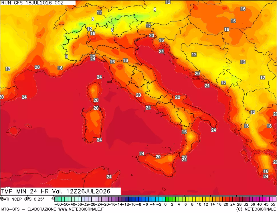 mappa Temperatura minima 24 ore