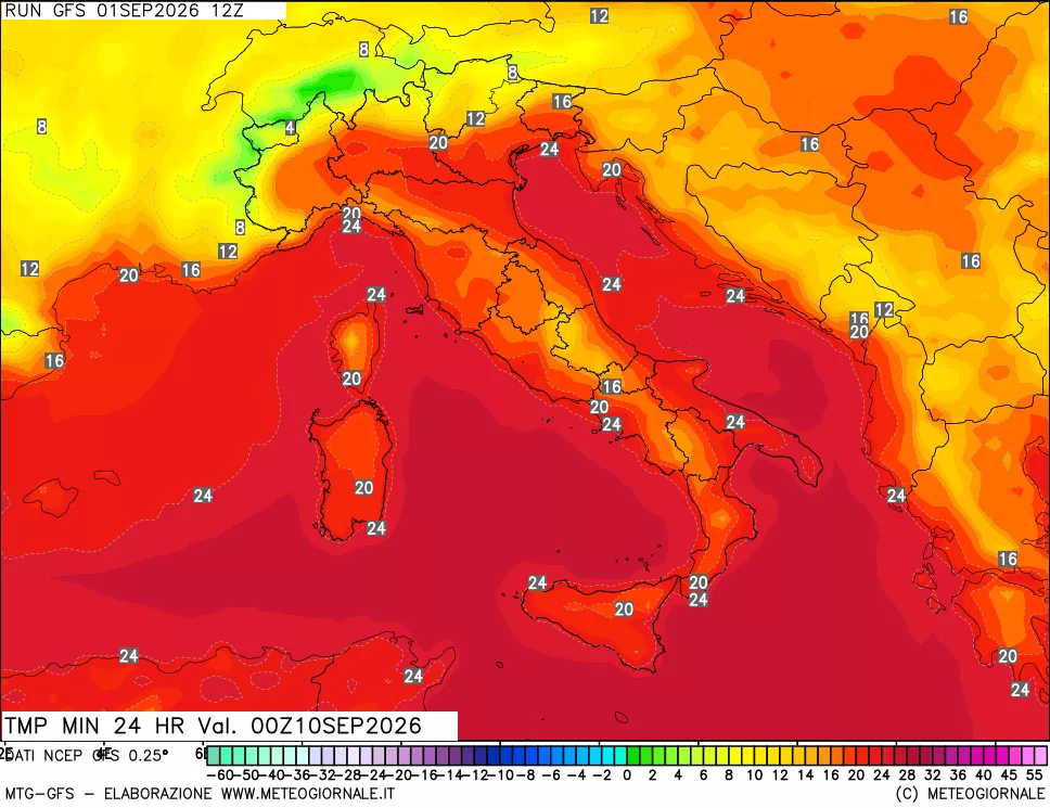 mappa Temperatura minima 24 ore