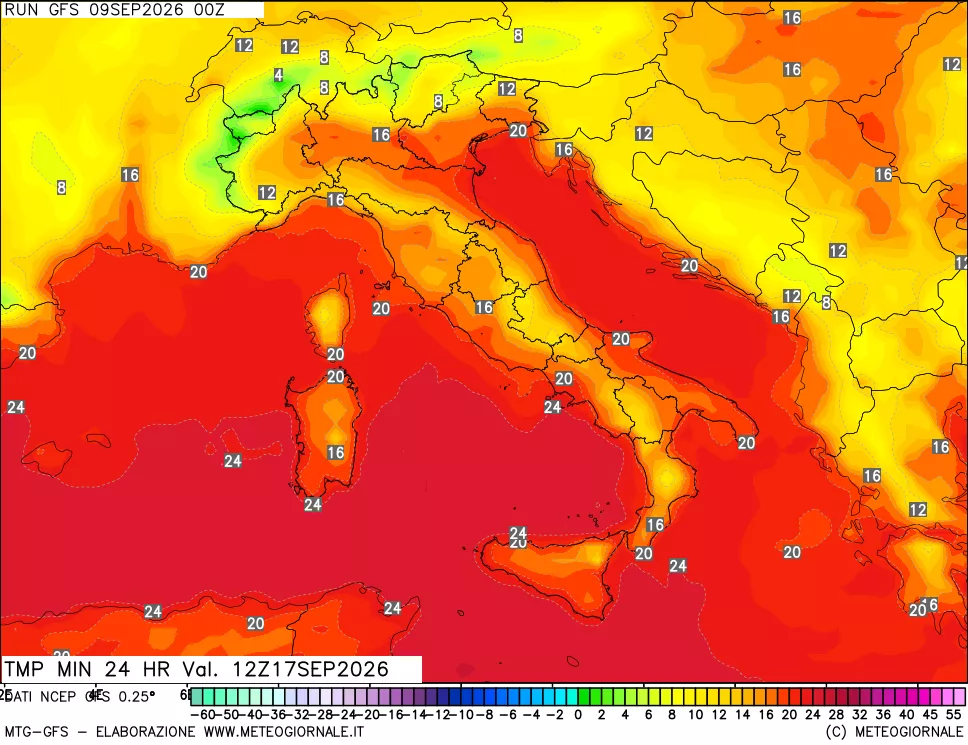 mappa Temperatura minima 24 ore