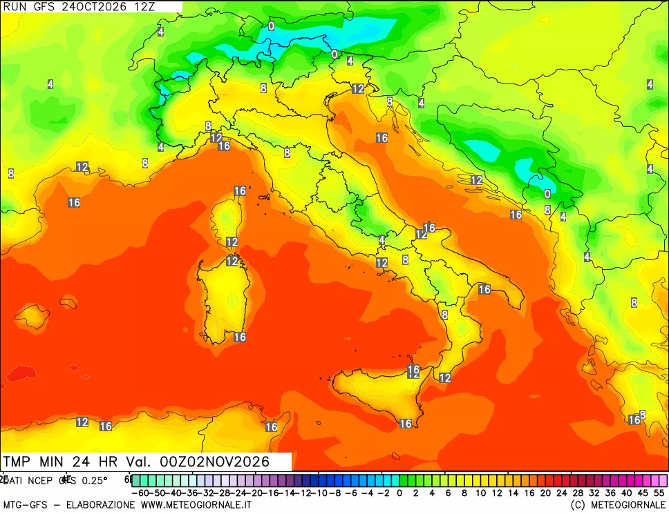 mappa Temperatura minima 24 ore