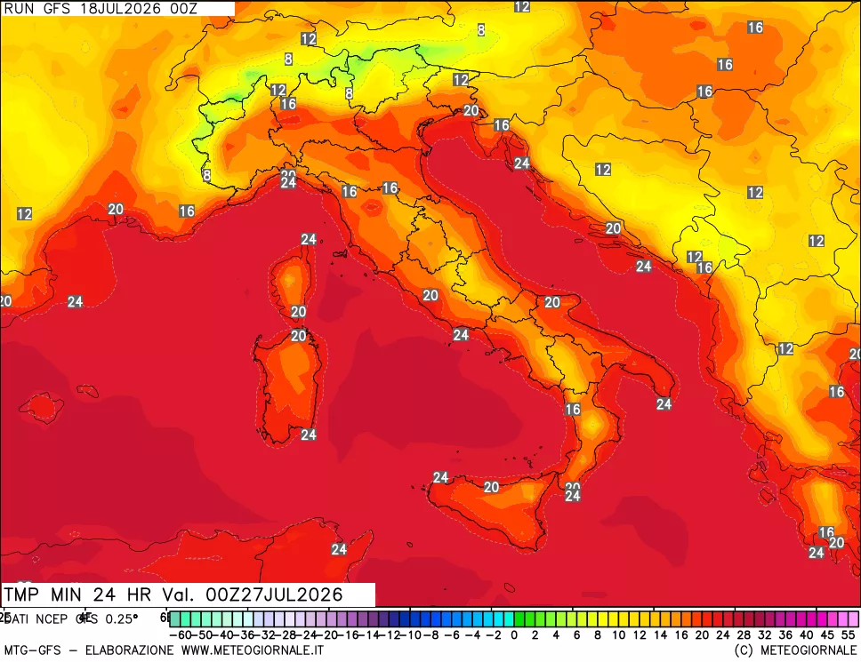 mappa Temperatura minima 24 ore