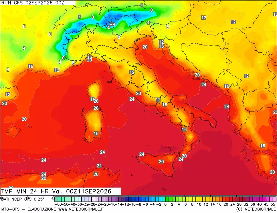 mappa Temperatura minima 24 ore