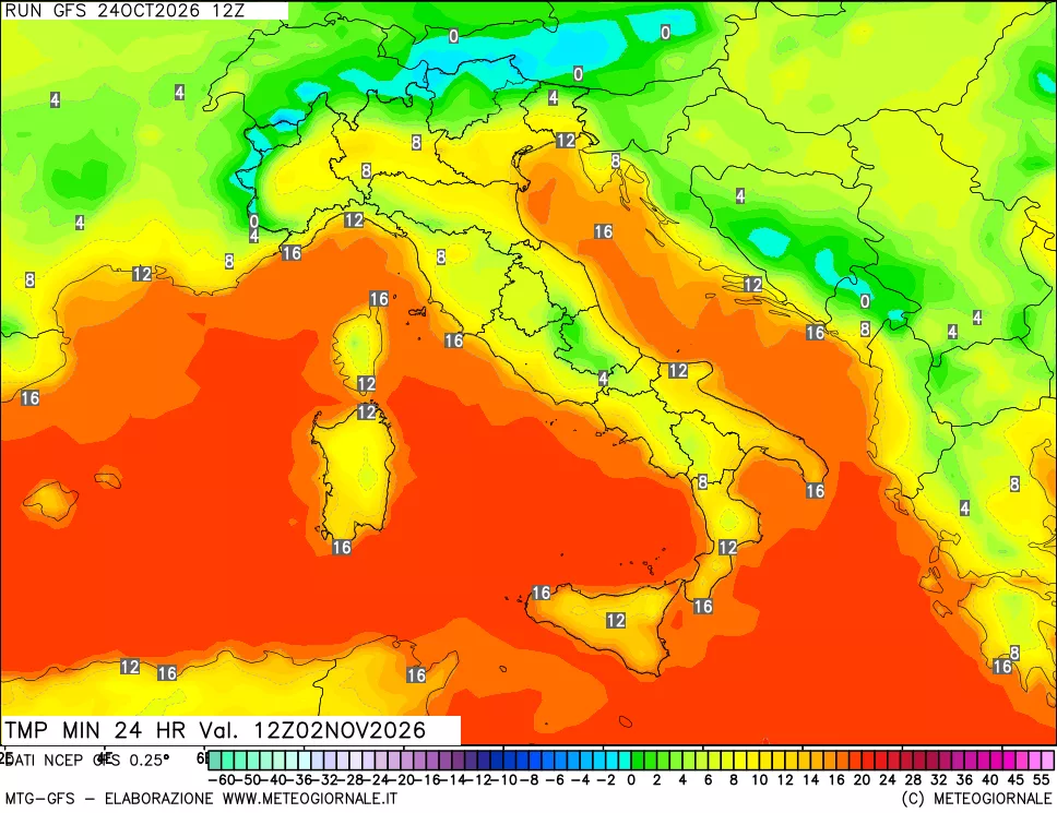 mappa Temperatura minima 24 ore
