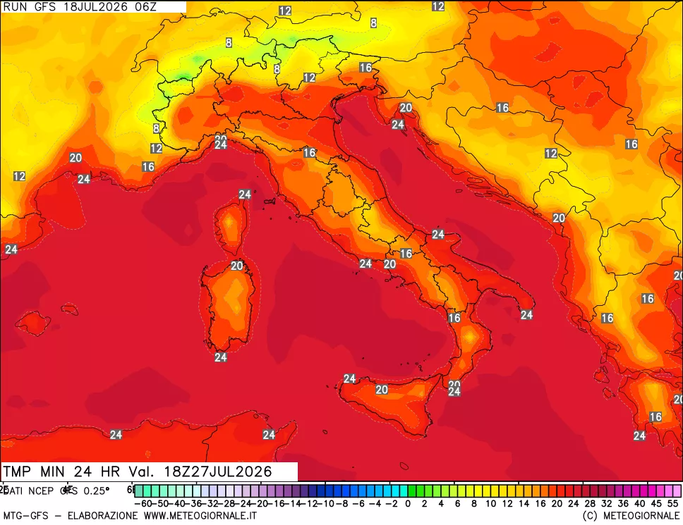 mappa Temperatura minima 24 ore