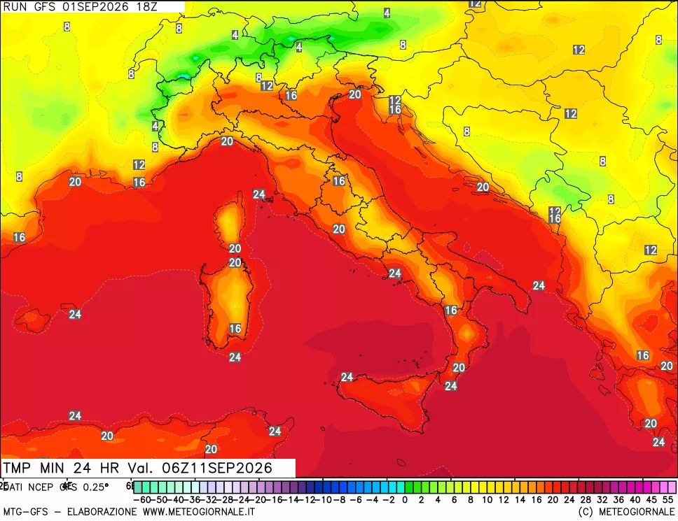 mappa Temperatura minima 24 ore