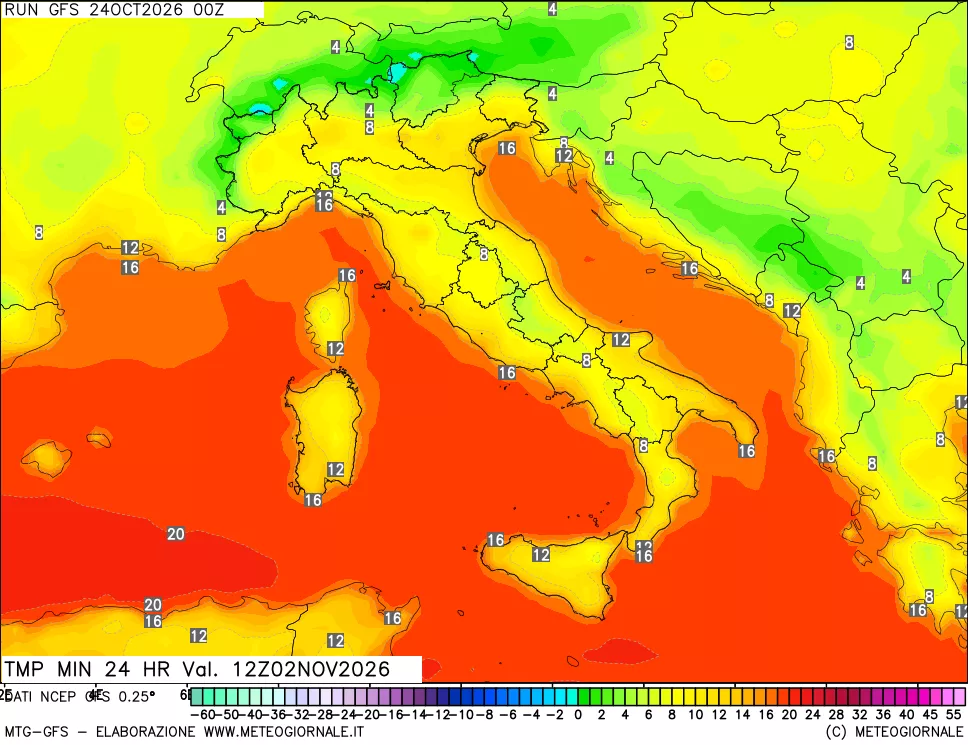 mappa Temperatura minima 24 ore