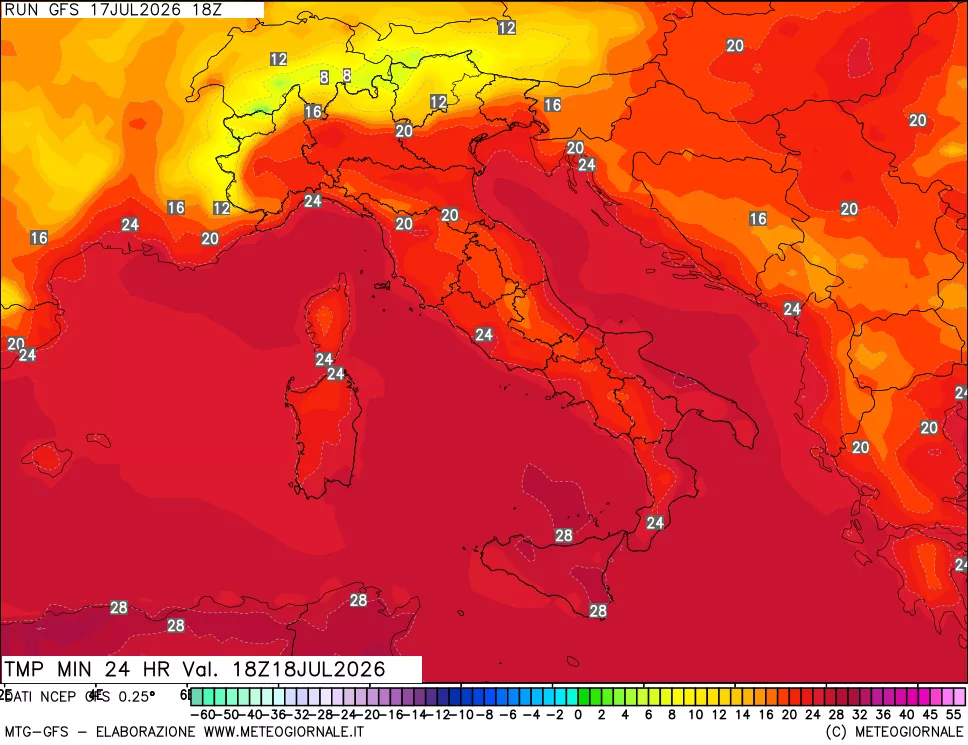 mappa Temperatura minima 24 ore