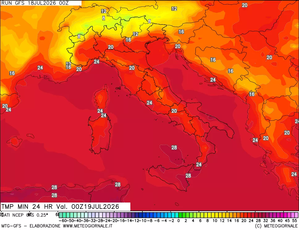 mappa Temperatura minima 24 ore